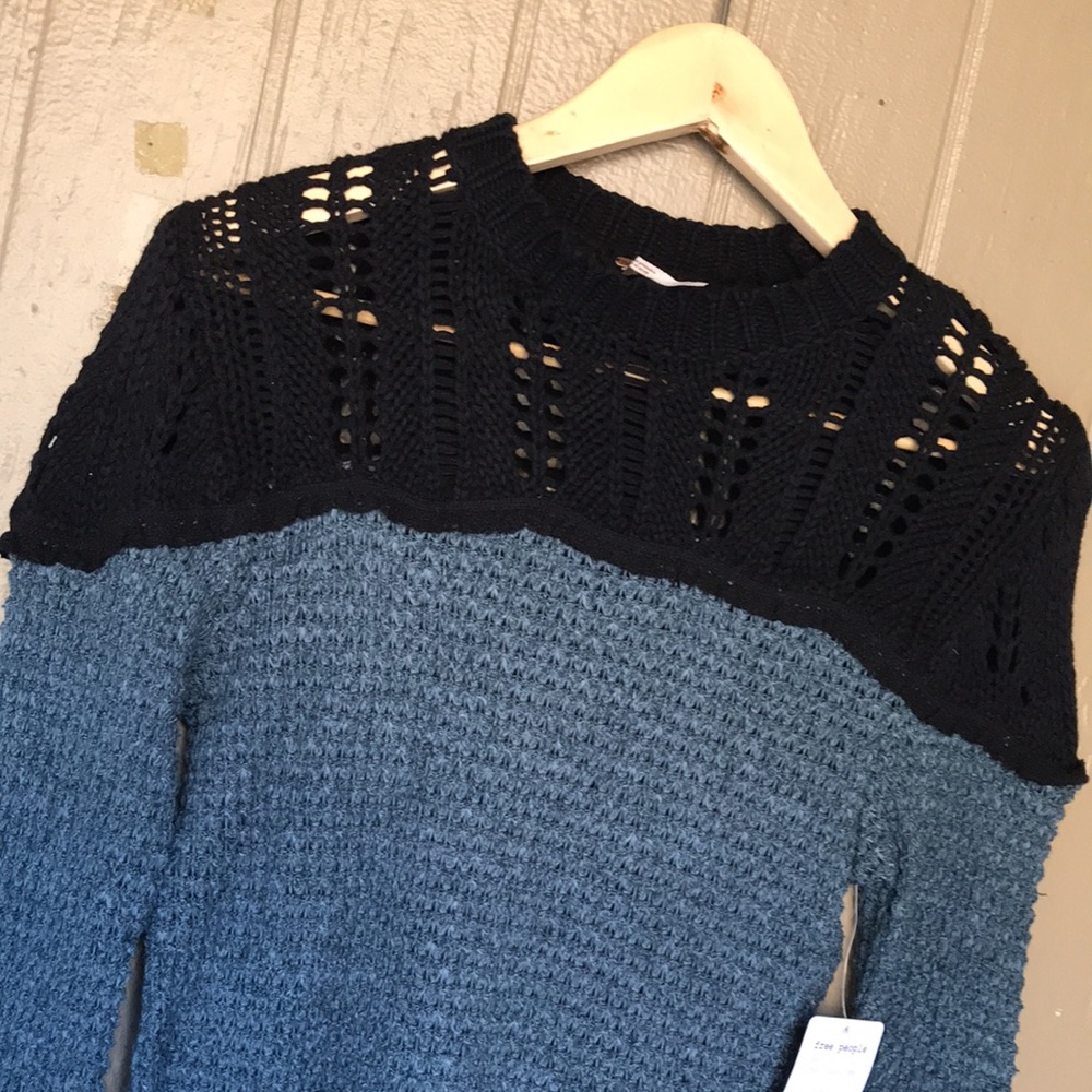 Free People snowflake colorblocked pointelled sweater inTeal Ocean Combo - Picture 3 of 10